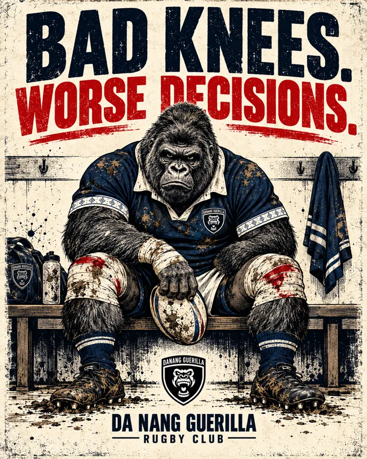 Cartoon gorilla: Bad knees. Worse decisions.