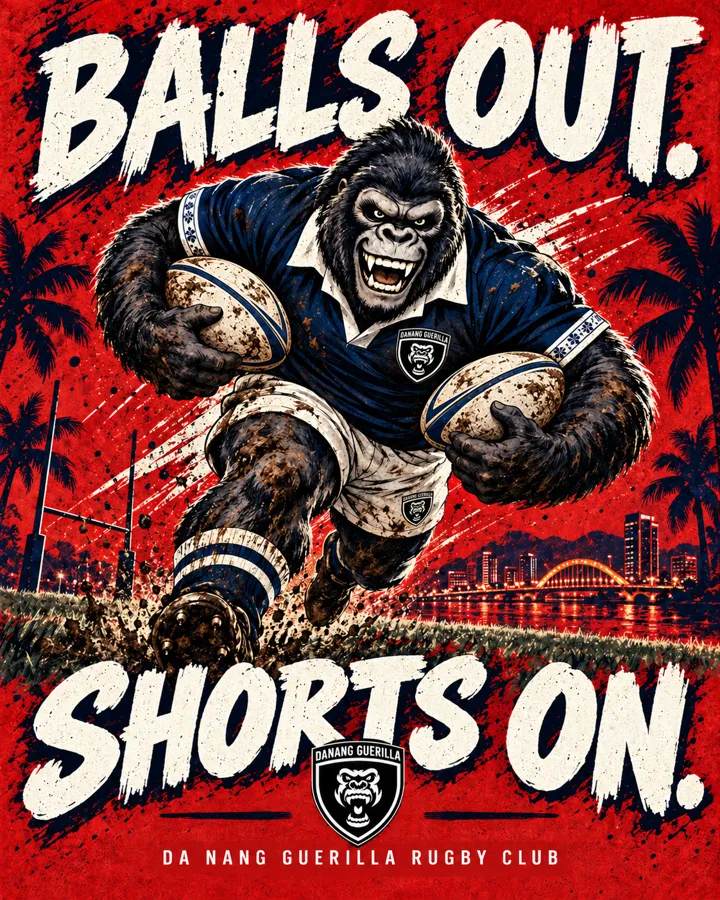 Cartoon gorilla: Balls out. Shorts on.